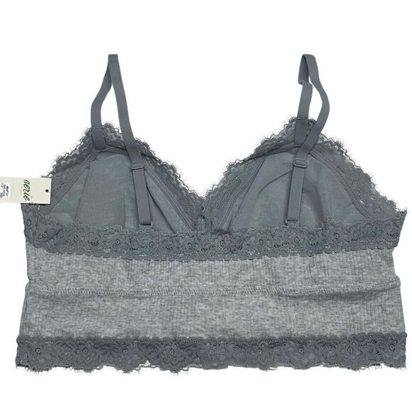 Aerie Heather Gray Eyelash Lase Trim Ribbed Longline Bralette - Picture 6 of 7